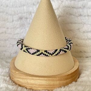 Sashka Pink Black White Glass Bead Bracelet Roll On Stack Bracelet